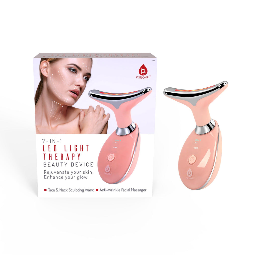 Pursonic 7-in-1 LED Light Therapy Beauty Device - Red Light Therapy Face & Neck Sculpting Wand